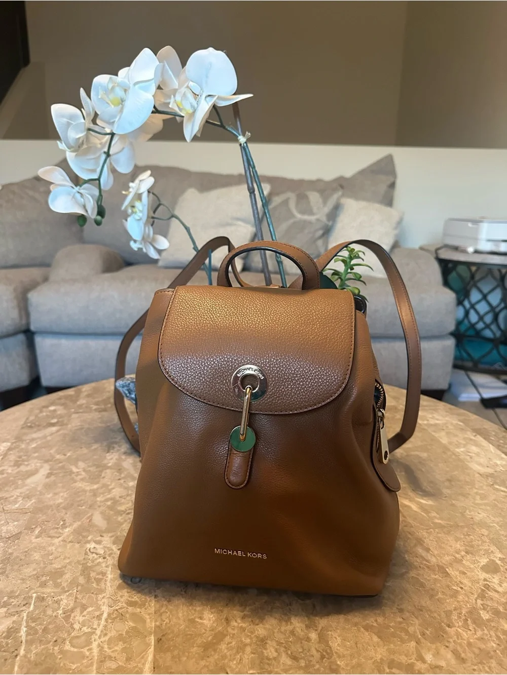 Michael Kors Raven Leather Acorn/Gold Backpack